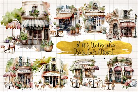 Paris Cafe Watercolor Clipart Graphic by WaterColorArch · Creative Fabrica