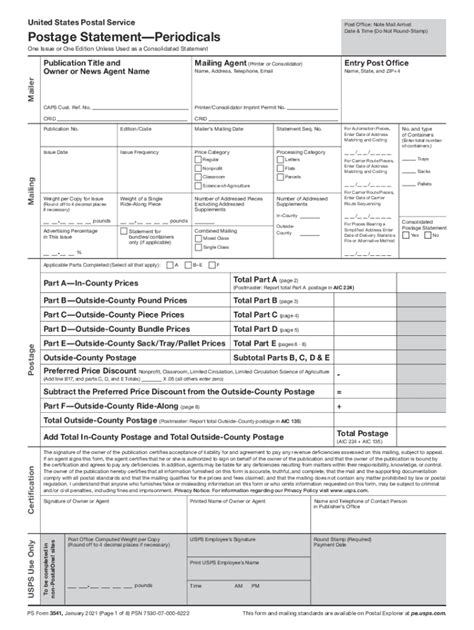 USPS PS 3541 1 2021 Fill And Sign Printable Template Online US