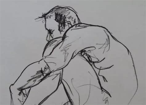 ORIGINAL CHARCOAL PENCIL Drawing Of A Male Nude In A Crouching Pose In Profile 29 99 PicClick UK