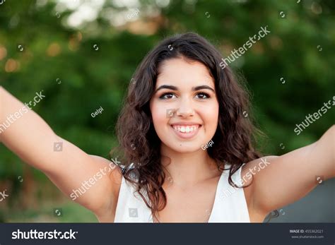 Brunette Girl Getting Photo Park Stock Photo Shutterstock