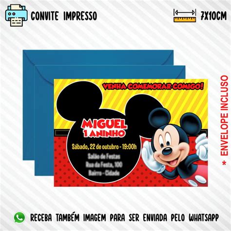 Convite Mickey Mouse Impresso Elo Produtos Especiais