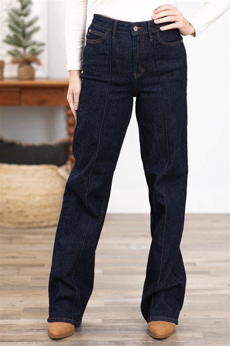 Judy Blue Dark Wash Wide Leg Jeans With Seam · Filly Flair