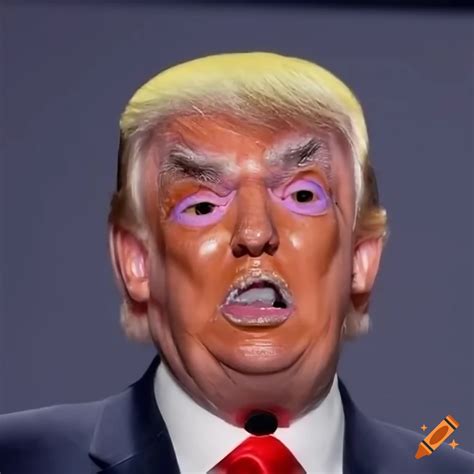 Satirical Depiction Of Trump With Heavy Makeup Sweating And Foaming At