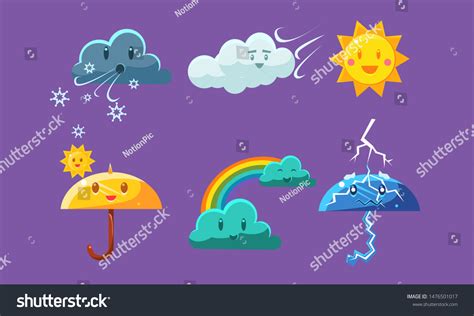 Cute Weather Icons Set Colorful Forecast Stock Vector Royalty Free 1476501017 Shutterstock