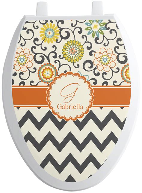 Swirls Floral And Chevron Toilet Seat Decal Elongated Personalized