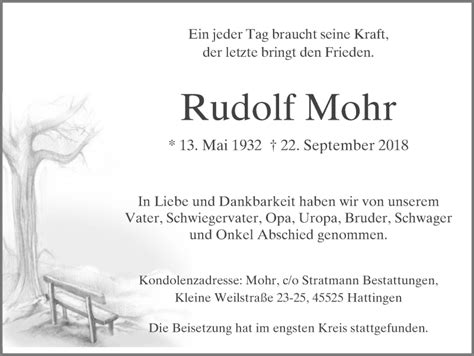 Traueranzeigen Von Rudolf Mohr Trauer In NRW De