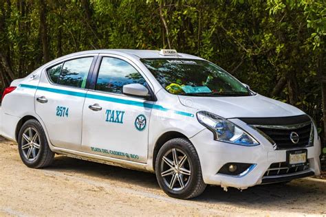 White Turquoise Taxi Cab Car Playa Del Carmen Mexico Editorial Photo