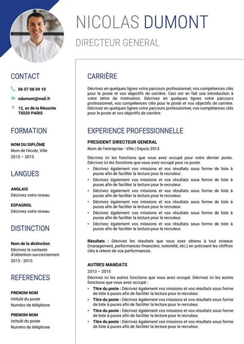 Modèle CV Directeur Général Directeur général Créer un cv Cv cadre