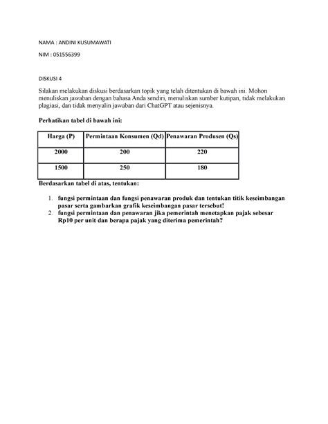 Matematika Diskusi 4 NAMA ANDINI KUSUMAWATI NIM 051556399 DISKUSI