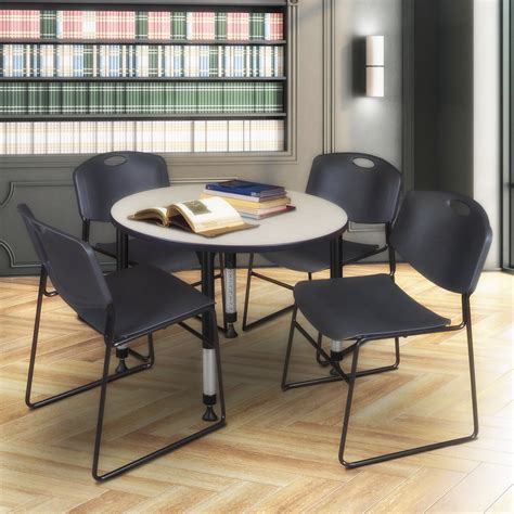 Regency Kee 36" Round Height Adjustable Classroom Table - Maple & 4 ...