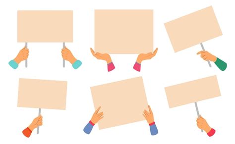 Free Vector Hands Holding Blank Placards Set Vector Illustrations Of