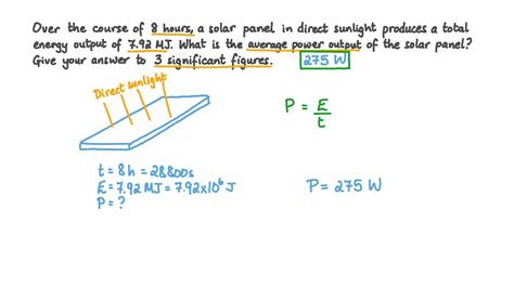 Question Video Finding The Average Power Output Of A Solar Panel Nagwa