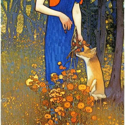 Landscape Art Nouveau Painting Of An Beautiful Girl Stable Diffusion