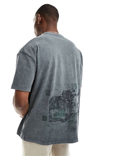 Asos Design Oversized Heavyweight T Shirt In Washed Gray With London