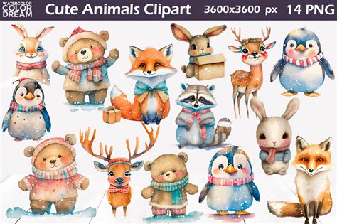 Watercolor Winter Animals Clipart Graphic by WatercolorColorDream ...