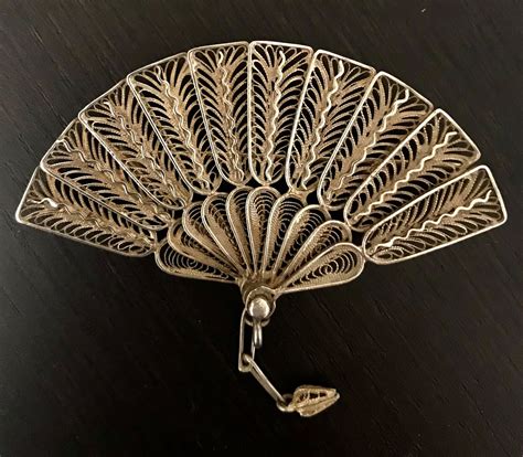 Silver Filigree Fan Brooch Etsy