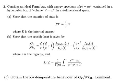 Solved Consider An Ideal Fermi Gas With Energy Spectrum