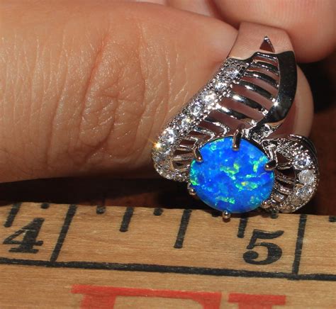 Blue Fire Opal Cz Ring Gemstone Silver Jewelry Sz Engagement Cocktail