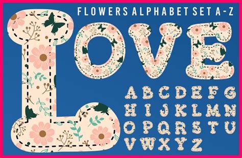 Floral Alphabet Set Full Color Vector Design Flower Letter Bundle