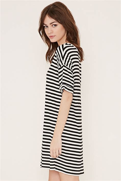 Lyst Forever 21 Striped T Shirt Dress In Black