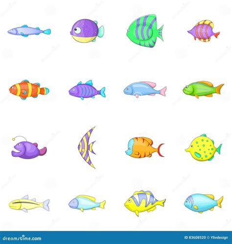 Different Fish Icons Set Cartoon Style Stock Vector Illustration Of