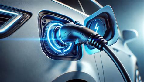 Futuristic Electric Vehicle Charging Connector With Illuminated Blue