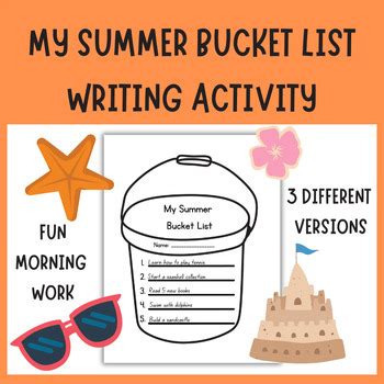 My Summer Bucket List Writing Activity By Emma Elementaryy TPT