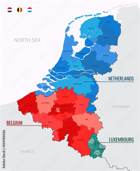 Benelux countries map on europe map, color vector illustration isolated ...