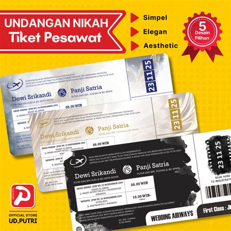 Jual UNDANGAN PERNIKAHAN BOARDING PASS TIKET PESAWAT SIMPEL DAN ELEGAN