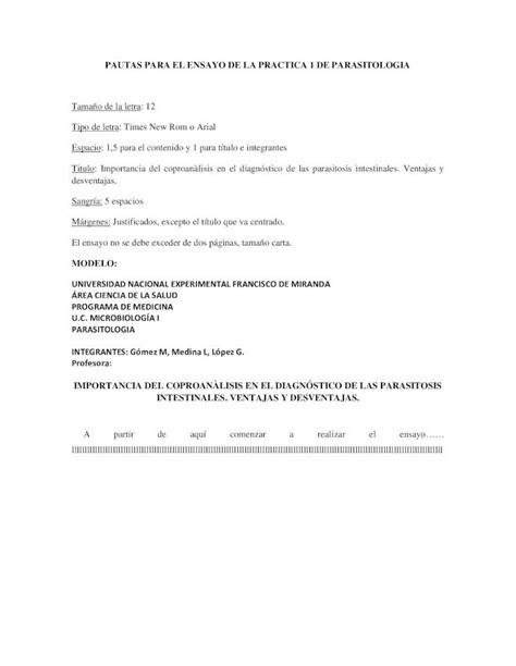 Pautas Para El Ensayo De La Practica 1 De Parasitologia Download Pdf