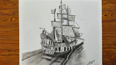 How To Draw Pirate Sailing Ship Pencil Sketch Youtube