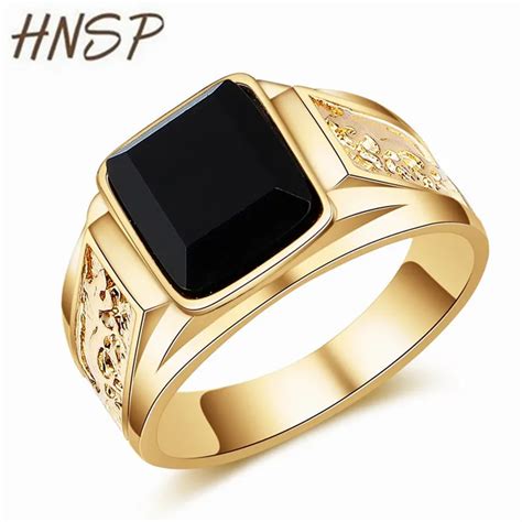 Hnsp Vintage Black Stone Gold Ring For Men Jewelry Male Rings Anel