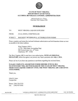 Fillable Online Abca Wv West Virginia Liquor Bailment Rate Form Fax