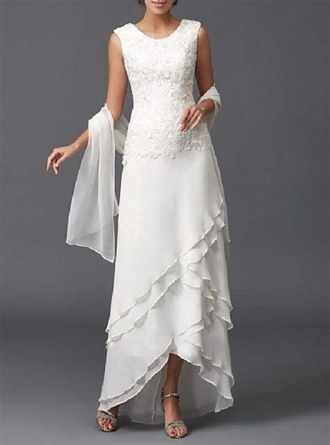 A Line Jewel Neck Floor Length Chiffon Sleeveless Wrap Included Mother