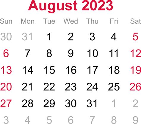 August Calendar Of 2023 On Transparency Background 12707618 Png