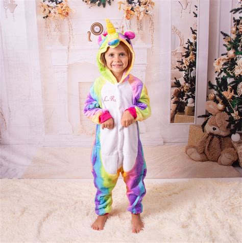 50 Off Rainbow Unicorn Hooded Pajamas Personalized Unicorn Etsy