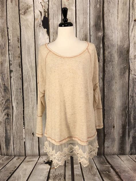 Kori America Lace Trim Beige Top 3 4 Sleeve Layered Trim Womens Small S