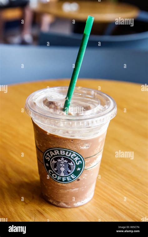 Blended Ice Mocha Frappuccino Green Straw Plastic Cup Lid Hi Res Stock