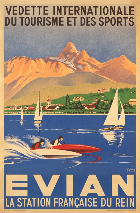 Affiche ancienne Evian La station française du Rein Vedette