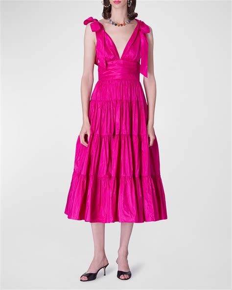 Lela Rose Bow Shoulder Tiered Tulle Midi Dress Neiman Marcus