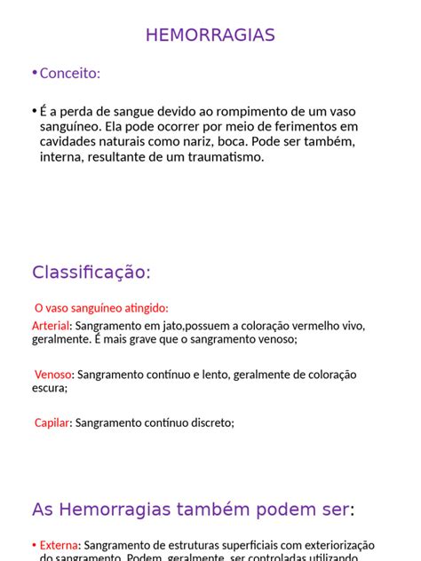 As Hemorragias São Classificadas Em - Hemorragias: Tipos, Sintomas e Cuidados | PDF | Sangramento ...