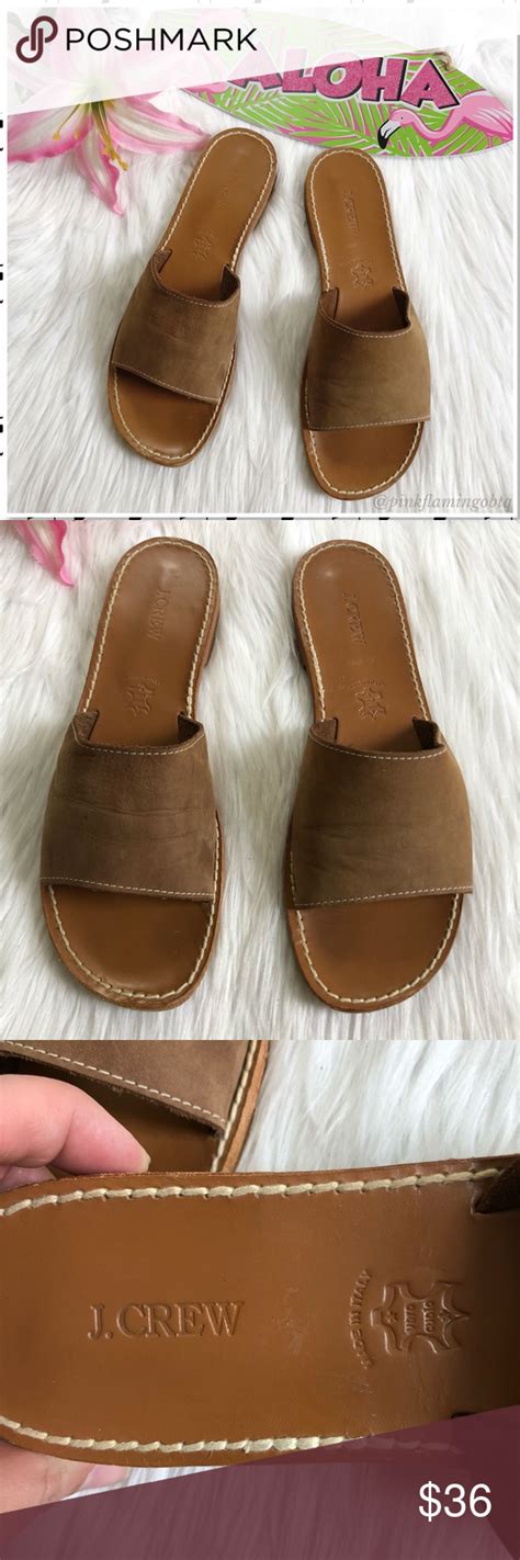 J Crew Brown Soft Leather Sandal Slides