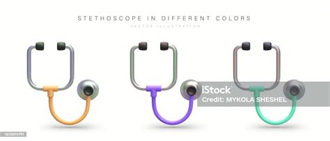 Set Of Vector Realistic Stethoscopes Detailed Textured Image With