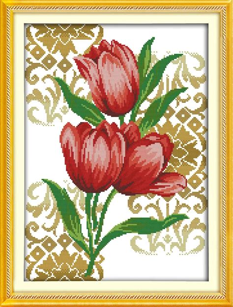 Joy Sunday The Beautiful Tulips Cross Stitch Pattern Kits Handcraft