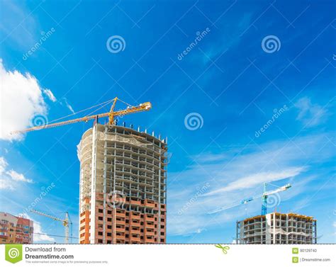 Crane And High Rise Building Under Construction Works Stock Photo