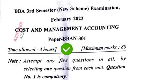 Mdu Bba 3rd Sem Cost And Management Accounting Question Paper 2022 Youtube