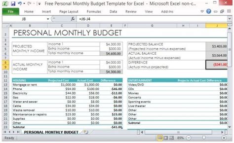 Free Personal Monthly Budget Template For Excel