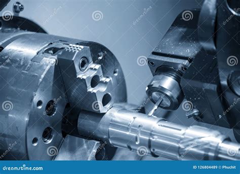 The CNC Lathe Machine Cutting The Groove Slot Stock Image Image Of