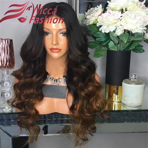 Brown Ombre Brazilian Full Lace Human Hair Wigs 150 Glueless Full Lace Wigs Virgin Hair Wavy