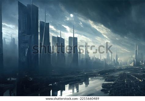 futuristic city concept art illustration stock illustration
